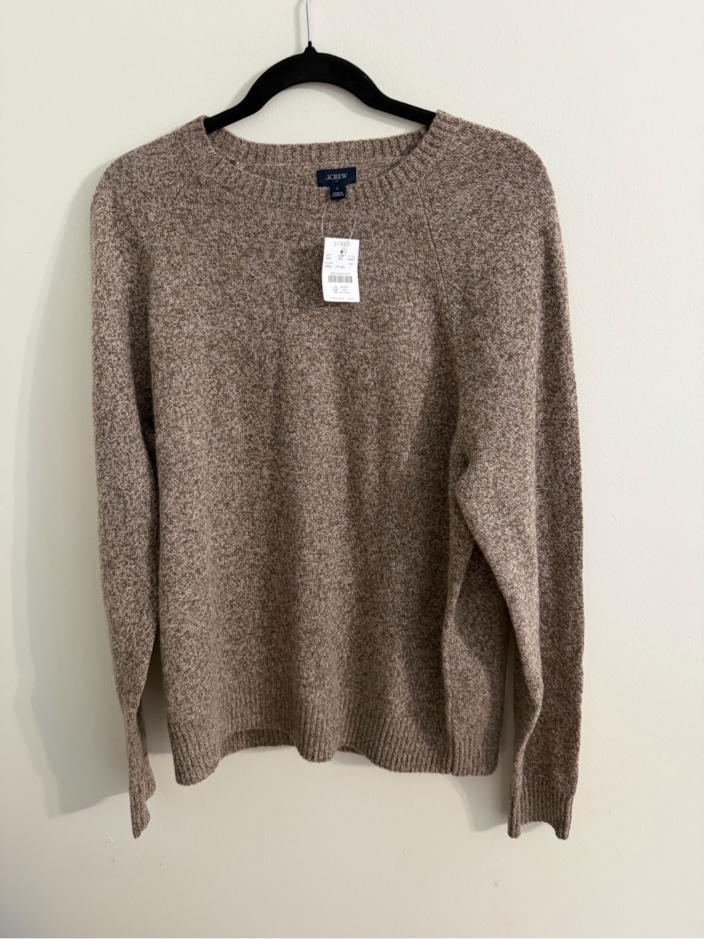 J.CREW Men’s Wool Blend Sweater Large Taupe Crewneck Stretch Long Sleeve